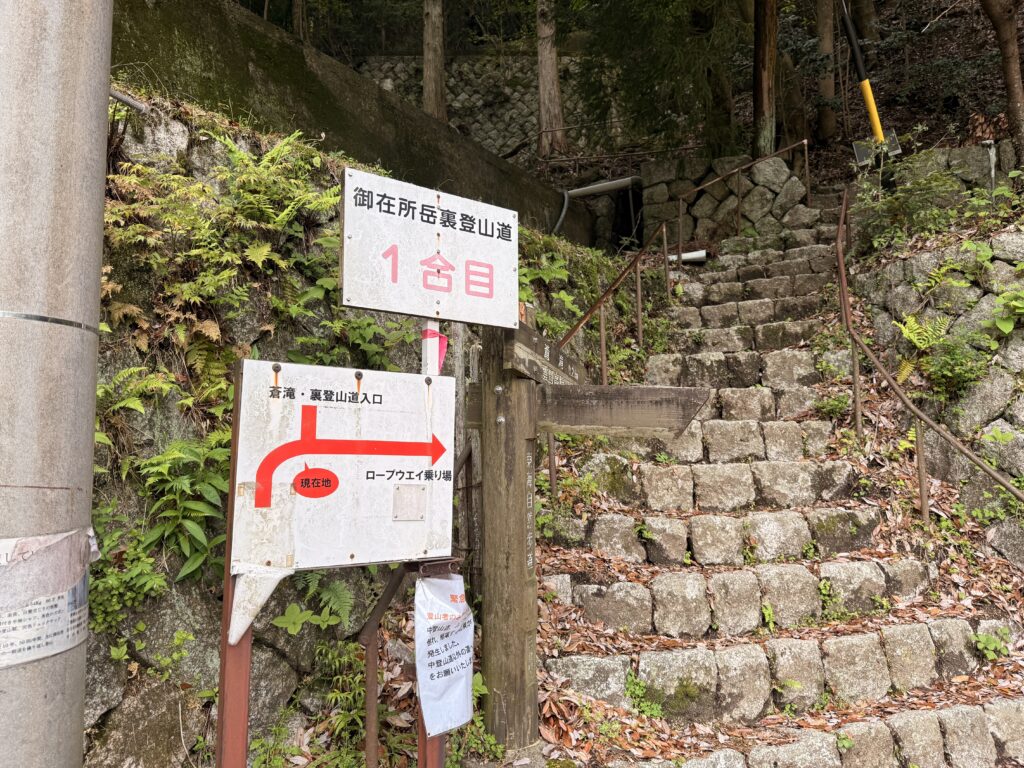 スタートの裏登山道入り口の看板