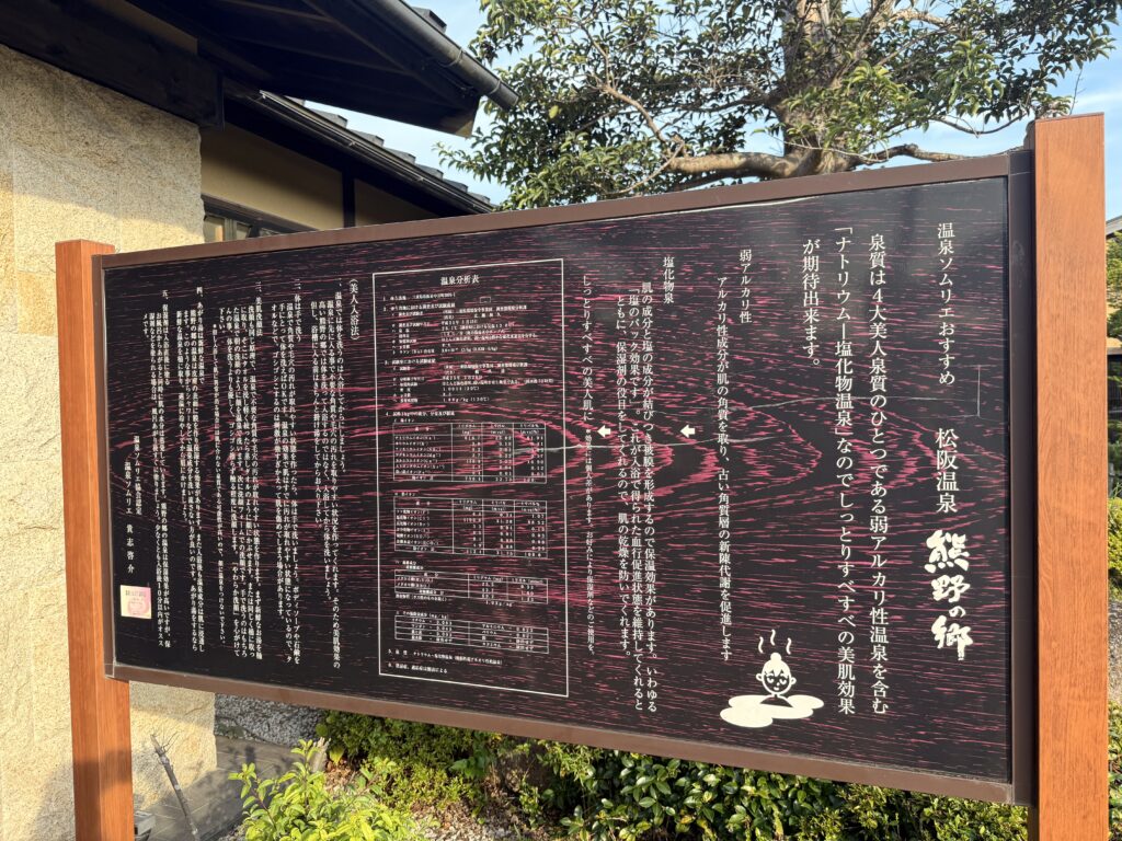 「松阪温泉 熊野の郷」の温泉についての看板